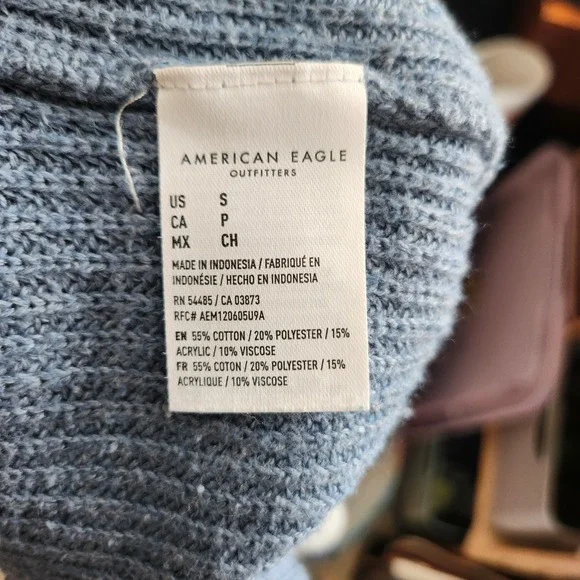 American Eagle Womens Small Grey Blue Striped Shaker Knit Crewneck Sweater S - Picture 4 of 5